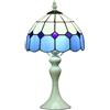 Bieye L30042 Lampada da tavolo in vetro colorato in stile Tiffany mediterraneo con paralume blu largo 8 pollici, alto 15 pollici