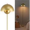 Alpinaluz Lampada da Terra in Metallo con Paralume Bombato - Design Retro Nordico - Luce Indiretta Verso il Basso - E27 - Interruttore a Pedale - Per Salotto e Interni (Oro)