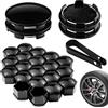 WZYTEU 4 Pcs Coprimozzo + 20 Pcs Copridadi Ruota con Strumento di Rimozione, Universali Coprimozzi in Lega ABS di Alta Qualità, Per Audi e Volkswagen Cerchi(Nero)