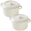 LUPATDY Set di 2 Ciotola da Forno in Ceramica con Coperchio 250 ml, Piatti da Soufflé, Pirottini con Manici per Torte, Carne, Verdure e Salse, Adatti per Friggitrice ad Aria, Forno, Microonde, Bianco
