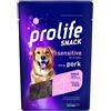 Prolife Snack Sensitive Grain Free Pork Alimento Complementare Ricco In Maiale Per Cani Adulti Di Tutte Le Taglie 90gr
