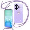 Yichxu Cover con Cordino per Xiaomi Redmi 13 4G Custodia Glitter con Collana Tracolla, Motivo Cuore TPU Silicone Brillantini AntiGraffio Case, Laccio Collo Case per Redmi Note 12 Pro, Viola
