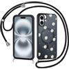 Coiwxmoi Cover Magnetica per iPhone 16 Plus con Cordino, Compatibile con MagSafe, Aesthetic Fiori Disegno Custodia con Corda Collana, Traslucida Matte Silicone TPU Hard PC Antiurto Case, Nero