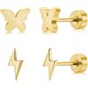 FACOKO Orecchini in Titanio con Design Farfalla e Fulmine, Colore Oro, 4mm, Senza Nichel, Ipoallergenici, Regalo per Donna (Farfalla e fulmine-oro-4MM)