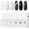 Modelones Smalto Semipermanente Unghie Nero Bianco 6 Colori Hema-free Cat Eye Magnetico Glitter Gel Smalto UV per Unghie Nail Art French Gel Nail Polish