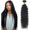 Lakaisa Deep Wave Human Hair Bundles Natural Black Human Hair Extensions Capelli Naturali Umani Donna Extensions Sew in Hair Single Bundle Real Hair Low Shedding for Woman 14 Inch