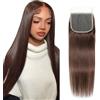 Arenshxc Cioccolato Brown 4 x 4 Closure Human Hair brasiliano vergine umano capelli invisibili in pizzo frontale 180% density Natural BabyHair Pre-Plucked Hairline & Free Parting Silky Straight 10 pollici