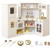 FANTASK Cucina in legno per bambini, angolo cucina giochi con rubinetto, dispenser di ghiaccio e accessori da cucina, forno a microonde, cucina giochi per bambini dai 3 anni in su
