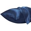 Lirex Set di 2 Federe in Raso, Decorativi Morbido Tinta Unita Quadrate Federe Cuscini Federa di Satin per Cuscino Senza Rughe Resistente Allo Sbiadimento Traspirante (Blu Navy, 50 x 80 cm)
