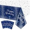QUERICKY 4 pezzi tovaglie blu navy e argento Buon Compleanno, 130 x 220cm plastica rettangolo copertura tavolo per uomini donne ragazzi ragazze compleanno decorazioni partito forniture