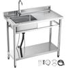 VEVOR Lavandino Mobile da Cucina 1000 x 500 x 940 mm, Vasca Singola con Rubinetto e Ripiano, Lavello da Cucina per Garage, Ristorante, Lavanderia, Lavabo da Esterno con Piano di Lavoro Destra