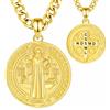 AEONSLOVE Medaglia di San Benedetto Argento 925 Uomo Donna Collana Croce di San Benedetto Ciondolo Amuleto di Protezione Cattolico Cristiani Gioielli Religiosi (oro)