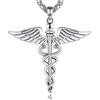 AEONSLOVE Collana Caduceo Hermès in Argento 925 Ciondolo Manganello Serpente con Ali d'Angelo Gioielli Simbolo di Medico Regali per Infermieri Dottore Donna Uomo, Catena da 55,8 + 5 cm