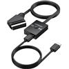 AUTOUTLET Adattatore SCART a HDMI Supporto Conversione 16:9/4:3 1080P Composito CVBS SCART a HDMI Maschio Convertitore Video Audio con Cavo HDMI Rimovibile da 50 cm,PAL/NTSC,per HDTV/DVD/VCR/VHS