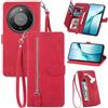Fertuo Cover per Honor Magic 8 Lite 5G, Custodia a Libro in Pelle PU Flip Case con Porta Carte, Chiusura Magnetica e Cinturino [Disegni di Fiori] Portafoglio Interno Silicone Antiurto, Rosso