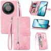Fertuo Cover per Honor Magic 8 Lite 5G, Custodia a Libro in Pelle PU Flip Case con Porta Carte, Chiusura Magnetica e Cinturino [Disegni di Fiori] Portafoglio Interno Silicone Antiurto, Rosa