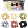 FenFang Scrunchies per Capelli Raso Donna, Set di 6 Elastici Capelli Seta Grandi Colorati, Elastico Fasce Fascetta Cravatte Bande Accessori Capelli per Coda di Cavallo Satinati Eleganti Ragazza Neri
