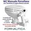 FORNAUTICA WC MANUALE IN PORCELLANA BIANCO CON TAVOLETTA IN LEGNO PER BARCA NAUTICA CAMPER