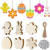 FEPITO 120Pz Tag Pasqua in Legno incompiuto Decorazione Pasquale in Legno Uova Uova Conigli Pulcini Tulipano Notch Etichetta Regalo in Legno con Corda Artigianato Pasquale Decorazione Pasquale