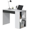 Fores Scrivania Con Cassetto Moderna 101x50x73 Reversibile Con Ripiani Laterali Bianca