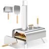 EasyComfort Forno per Pizza a Pellet di Legno con Pietra Refrattaria e Pala, in Acciaio Inox, 79x36x75 cm, Argento