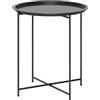 EasyComfort Tavolino da Giardino con Vassoio Rimovibile e Gambe Pieghevoli in Acciaio, Ø46x50 cm, Nero