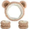 corgi butt Fascia per il viso con asciugamani da polso, in morbido pile corallo, fascia per trucco spa, design elastico per la cura della pelle, con orecchie d'orso (set di fasce per capelli con orso marrone