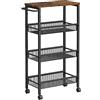 VASAGLE Carrello a 4 Ripiani, Carrello Cucina Salvaspazio con Ruote, Struttura in Acciaio, Maniglia, Carrellino Piccoli Spazi, Bagno Salotto Studio, Marrone Vintage e Nero LRC033B01