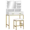 HOMCOM Mobile Toeletta con Specchio, 2 Cassetti, 5 Ripiani e Sgabello, in MDF e Truciolato, 80x40x138 cm, Bianco|Aosom
