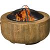 Outsunny Focolare in Design a Ceppo d'Albero, Coperchio a Griglia, Griglia per la Carbonella, Gancio per il Fuoco, Ø61,5 x 39 cm