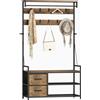 HOMCOM Appendiabiti con Panca Scarpiera Doppia, 10 Ganci Regolabili, e 2 Cassetti, 100x40x180 cm, Marrone Rustico | Aosom Italy