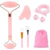 FIDWALL Set Rosa di Gua Sha e Rullo di Giada, Kit Massaggiatore Viso con Rullo di Giada e Pietra Gua Sha, Strumento di Skincare Preppy per Massaggio Rilassante al Viso, Guasha Viso e Collo