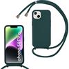 Beajew Custodia per iPhone 14 Plus Cover con Regolabile Rimovibile Corda da Catena Collana Necklace Antiurto Cordino Collari per iPhone 14 Plus, Verde Scuro