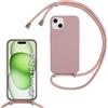 Beajew Custodia per iPhone 15 Plus Cover con Regolabile Rimovibile Corda da Catena Collana Necklace Antiurto Cordino Collari per iPhone 15 Plus, Rosa Sabbia