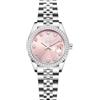 SHENGKE Donna cristallo accentato con banda in lega d'acciaio solido orologio Elegante vestito orologi al quarzo calendario per le donne (Argento-rosa)