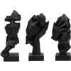 GZDDYUMYJX Statua del pensatore a 3 pezzi, il silenzio è una statuetta d'arte astratta in oro, sculture in resina per la casa moderna Decorazioni per oggetti decorativi per l'ufficio domestico (Nero)