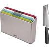 Joseph Joseph Folio Icon, Set di 4 Taglieri da Cucina Antiscivolo con Custodia e Coltello Chef, Medio, Bianco