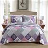 HoneiLife Set trapunta Queen Size - 3 pezzi in microfibra reversibile copriletto patchwork copriletto floreale set di biancheria da letto per tutte le stagioni con motivo geometrico e piccola rosa