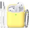 R-fun Custodia per Airpods 1a/2a generazione (2016/2019),Cover Airpods protettiva in morbido silicone con LED visibile sulla parte anteriore,con kit di pulizia,Giallo