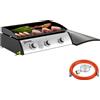 Outsunny Piastra a Gas in Acciaio Smaltato con 3 Bruciatori Potenza 7.5kW, 3 Zone di Cottura e Coperchio, Nero