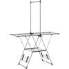 HOMCOM Stendibiancheria Verticale Pieghevole con Ali Regolabili 4 Supporti per Scarpe Barra e Ripiano 139x62,5x201 cm Argento | Aosom Italy