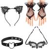 MAXQUU Set di 4 costumi per gatti neri da donna, accessori per travestimento per gatti, set di accessori, adatti per feste, Halloween, Natale e altre festività speciali (nero)