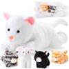 Skylety Set di 5 Gatti di Peluche Include Grande Gatto Farcito Animale Morbido Coccolone con 4 Simpatici Gattini Peluche in Coccole sulla Pancia di Mamma Gatta Regali di Compleanno Dormire (Bianco)