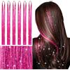 Wennalife - Kit di extension per capelli con ciocche brillanti per ragazze, 1200 fili, 6 pezzi, 122 cm, extension per capelli con glitter resistenti al calore, per Natale, con piume scintillanti