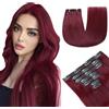GUDOZO extension capelli veri Rosso vino 7pcs 50cm 120g Extension capelli veri biadesivo Extension clip capelli veri senza cuciture volume donna