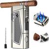 FANKAI Accendisigari con 4 Torce Jet Flame, Perforatore di Sigari, Portasigari, Potenziatore per Sigari, Accendino Torcia Ricaricabile, Multifunzionali Accendini Antivento per Fumare (Grigio)