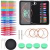 Tiiyee Ferri Circolari Intercambiabili, Set Mini Ferri da Maglia 5 cm Alluminio, 12 Misure 3-8 mm 4 Cavi 15-55 cm con Connettori, Kit per Maglieria Calze Sciarpe Cappelli Progetti Portatili da Viaggio
