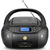 Hernido Lettore CD con Cassette, Radio FM Portatile, Lettore CD super basso Boombox con Bluetooth, Altoparlanti Stereo Incorporati, supporto AUX-In, Riproduzione USB, Uscita per cuffia