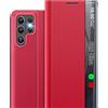 Qissy Custodia per Samsung Galaxy S26 Ultra 5G Custodia Pieghevole, PC Antiurto Sottile Specchio Clear View Flip Case S26 Ultra Cover con Supporto per Samsung S26 Ultra Cover (Rosso)
