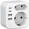 JSVER Universal 6 in 1 Travel Spin Adapter con 2 USB-C e 2 USB-A per Italia, Cile, Uruguay, Etiopia, Eritrea, Siria, Libia, San Marino e altro (con spina di tipo L)